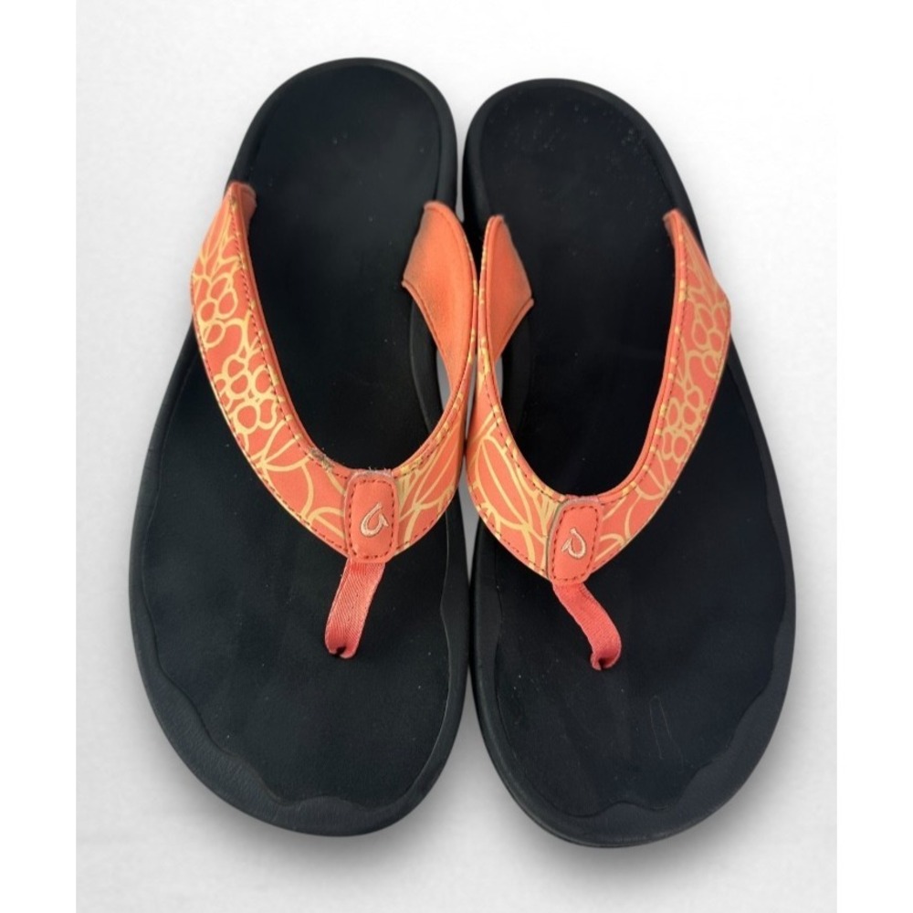 OluKai Ohana Flip Flop Sandals Orange Yellow 20110 Water Resist Women's Size 11 - Picture 2 of 16